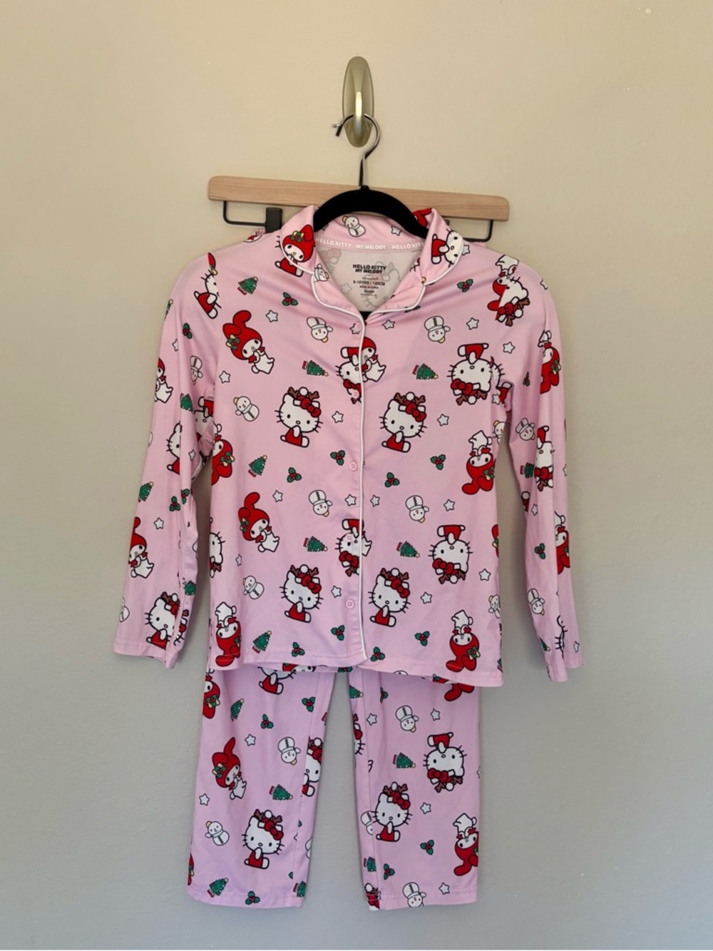 Primark Hello Kitty My Melody Pink Two- Piece Christmas Holiday Pajama Set 9-10Y